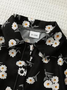 Baby Girl Chrysanthemum Printed Short Sleeve Shirt And Shorts Set, Summer