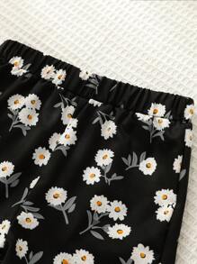 Baby Girl Chrysanthemum Printed Short Sleeve Shirt And Shorts Set, Summer