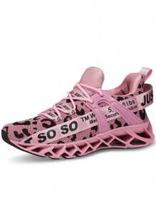 Valentine's Day Women'S Just So So Alphabet Running Lace-Up Shoes Festival Gift Non Slip Athletic Tennis Walking Blade Type Sneakers - 藕粉色 - 查看 3