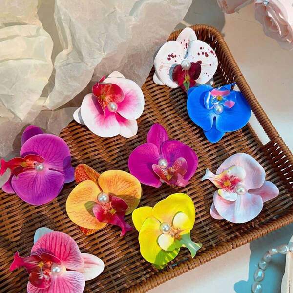 1 Pc 2024 New Hawaiian Bohemian Style Women's Hair Clip, Made Of Artificial Flowers, Great For Beach Party Hair Decoration Boho Claw Clips Hair Claws Hair Barrettes, School Stuff