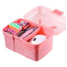 Multipurpose Storage Box Organizer With Removable Tray, Plastic Small Storage Box With Handle, Portable Art Craft Organizer Case For Makeup, Sewing, Nail, Hair Accessories - Pink - View 2