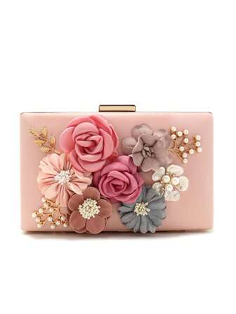 Valentine's Day Gift Love Holiday Date Flower Pink Women Evening Bags Fashion Cute Girl Lady Clutch With Pearl Diamonds Handbags Glitter Spring Season Pink Color Shoulder Chain Purse , Valentine's Day