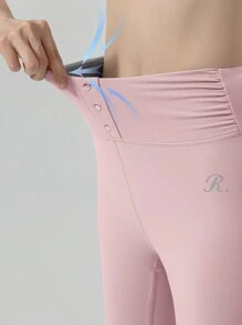 RUNNING GIRL新款春夏高腰瑜伽褲，無尷尬痕跡，提臀，修腰，吸濕排汗，運動緊身褲 - 粉色 - 查看 3