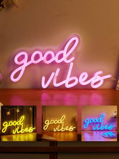 1 pieza letrero de neón LED con la palabra "Good Vibes", luz nocturna de decoración de pared para el hogar, dormitorio, fiesta de bodas y otros días festivos