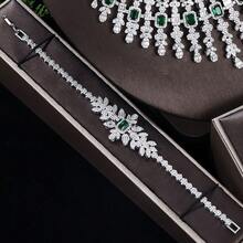 Dubai AAA Khối Zirconia  Bộ trang sức 4cái Đám cưới cô dâu Bộ trang sức Pha lê sang trọng Phụ kiện trang sức - màu xanh lá - Xem 5