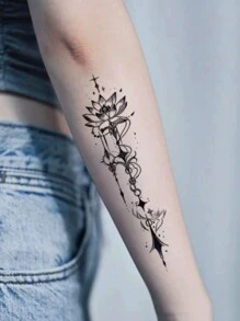1 pieza de calcomanía temporal de tatuaje de PVC, resistente al agua, al sudor, no reflectante, con un patrón misterioso vertical de un brillante ramo de lotos, adecuada para su uso diario a la moda, se puede lavar,tatuajes maquina para tatuar tatuajes falsos
