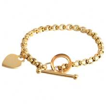 1pc Stainless Steel 18K Gold Plated Fashionable Heart-Shaped Bracelet, Versatile Minimalist Design, Romantic Gift Idea For Men & Women - Heart Shaped OT Buckle Bracelet - View 3