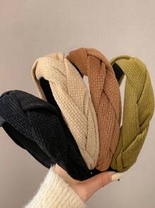 1pc Vintage Wide Pleated Headband Made Of Solid-Color Material With Braided Twists, Fashionable Hair Accessory Suitable For Daily Wearing Of Women,Hairband,Hair Hoop Headbands ,Home,Skincare Headband Head Accessories - Multicolor - View 2