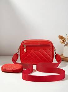 Women's Small Square Shoulder Crossbody Bag, Diamond Quilted Handbag With Pouch