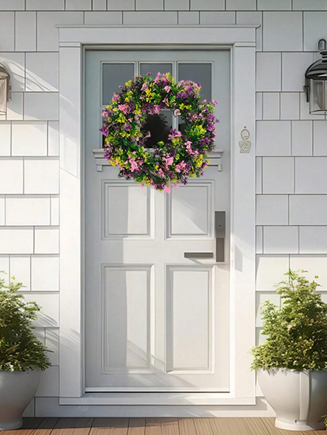 Ghirlanda Pasquale Primavera Blu 30 Cm - Fiori Artificiali Per Porta Esterna - Decorazione Stagionale - Foto 10