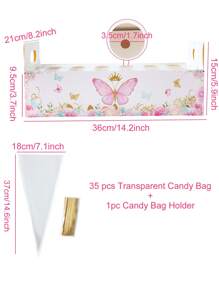 1套粉色蝴蝶主題婚禮托盤，紙質彩帶錐形糖果袋和錐形禮品袋，婚禮宴會彩帶托盤，多功能生日節日派對包裝用品