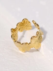 1 szt. Retro wiejski styl stal nierdzewna w kształcie kwiatu otwarty pierścień z unikalnym wzorem, idealny dla kobiet do noszenia na codziennych imprezach walentynkowych