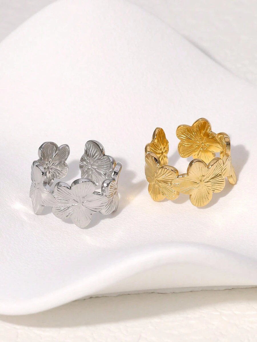 1 szt. Retro wiejski styl stal nierdzewna w kształcie kwiatu otwarty pierścień z unikalnym wzorem, idealny dla kobiet do noszenia na codziennych imprezach walentynkowych