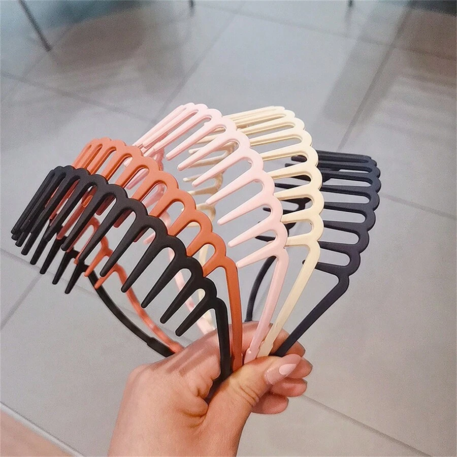 1入韓國風霧面純色寬髮箍，帶齒設計可固定劉海或短髮，洗臉和造型髮型的發帶 - 彩色 - 查看 1