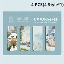 4قطع/مجموعة إشارات كتب مغناطيسية، أنماط منظر طبيعي للغابة والسحاب والغروب، إشارات كتب بموضوعات لوحات مشهورة - فان جوخ وموريه، لوازم قراءة الكتب لمكتب المدرسة والقرطاسية