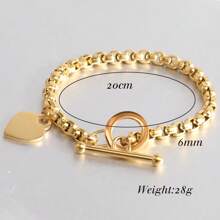 1pc Stainless Steel 18K Gold Plated Fashionable Heart-Shaped Bracelet, Versatile Minimalist Design, Romantic Gift Idea For Men & Women - Heart Shaped OT Buckle Bracelet - View 9