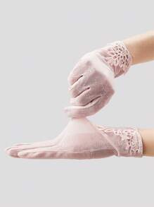 New 1 Pair Fashion Women Summer Sun Gloves Thin Layered Lace Design Comfortable Casual Breathable Summer Spring Hand Protection Short Gloves Outdoor Riding Cycling Hiking Driving Touch Screen Sunscreen Gloves - Multicolor - View 5