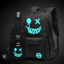 2pcs Fluorescence Night Backpack Set For Men, 2pcs Minimalist Stylish Cartoon Pattern Backpack Set With Chest Pack, Suitable For School, For Men, Boys Men Gifts For Men Student Fall Travel Christmas Winter Gifts Holiday Thanksgiving Large Capacity Multi-Functional Outdoor Portable Fashionable Casual Dad Gifts Boyfriend Gifts Goyard Vacation Funny Gifts Chest Bag For Men Side Bags For Men Satchel Bag Leather Bag Hobo Bag Black Bag Travel Essentials Holiday Essentials Summer Spring