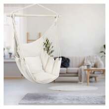Debao Stylish Swing Chair - Fine Cotton Weave For Super Comfort & Durability- Hanging Hammock Chair W/2 Seat Cushions- Portable Outdoor Hanging Chair W/Hardware Kit - Indoor Outdoor Use - Max 265lbs