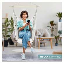 Debao Stylish Swing Chair - Fine Cotton Weave For Super Comfort & Durability- Hanging Hammock Chair W/2 Seat Cushions- Portable Outdoor Hanging Chair W/Hardware Kit - Indoor Outdoor Use - Max 265lbs