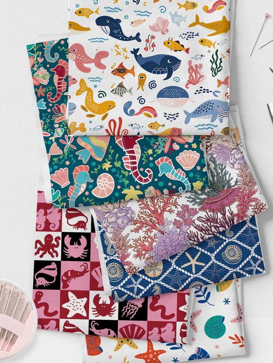 1pc DIY Fabric, Ocean Series, Optional 0.5m/1m/2m, Lightweight & Soft Handcraft, Polyester Fabric, Can Be Used To Make Tablecloths, Wall Hangings, Clothes, Bags, Dust Covers - Multicolor - View 1