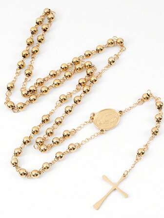 Religion Christian Stainless Steel Necklace For Women Virgin Mary Jesus Cross Pendant Long Beads Chains Fashion Jewelry