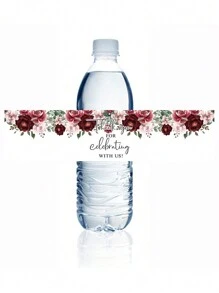 50 Piezas de etiquetas de botellas de agua mineral vintage con diseño de flor "GRACIAS" y forma rectangular para sellar regalos en celebraciones de bodas - 50 pcs - Ver 5