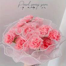 1pc Faux Pearl Decor Gift Wrapping Mesh, White Bouquet Decorative Netting, Used For Bouquet Wrapping And Decoration - Champagne - View 3