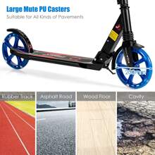 Folding Kick Scooter 2 Flash LED Light-Up Wheels Scooter T-Bar Adjustable Height - Black - View 6