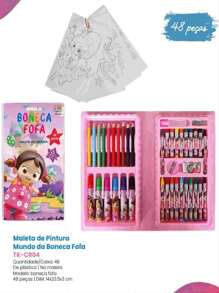 1ps,minina ,minino preto ou verde dinosulo Maleta de Pintura variado corvendo. Desenhos Infantil Com 48 Peças Estojo Para  : .  Cores e estilos aleatórios - Rosa chiclete - Visão 2