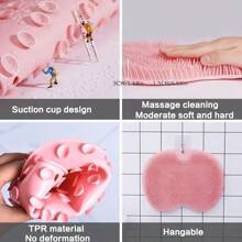 1pc Silicone Shower Massage Mat Foot Scrubber Wall-Mounted Back Exfoliator - Anti-Slip Suction Cup - Pink - View 8