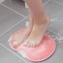 1pc Silicone Shower Massage Mat Foot Scrubber Wall-Mounted Back Exfoliator - Anti-Slip Suction Cup - Pink - View 3