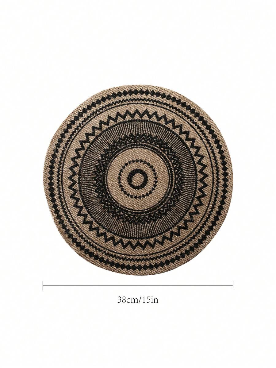 Set Of 4 Black And White Printed Placemats, Bohemian Style Yellow Linen