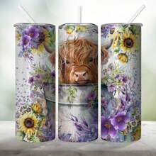 Vaso aislado de acero inoxidable de 20 oz con flores moradas y girasoles, excelente regalo para la familia y amigos (con pajilla) | 1 pieza