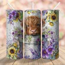 Vaso aislado de acero inoxidable de 20 oz con flores moradas y girasoles, excelente regalo para la familia y amigos (con pajilla) | 1 pieza