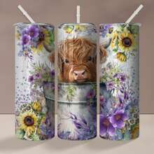 Vaso aislado de acero inoxidable de 20 oz con flores moradas y girasoles, excelente regalo para la familia y amigos (con pajilla) | 1 pieza