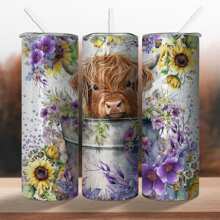 Vaso aislado de acero inoxidable de 20 oz con flores moradas y girasoles, excelente regalo para la familia y amigos (con pajilla) | 1 pieza