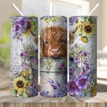 Vaso aislado de acero inoxidable de 20 oz con flores moradas y girasoles, excelente regalo para la familia y amigos (con pajilla) | 1 pieza