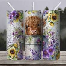 Vaso aislado de acero inoxidable de 20 oz con flores moradas y girasoles, excelente regalo para la familia y amigos (con pajilla) | 1 pieza