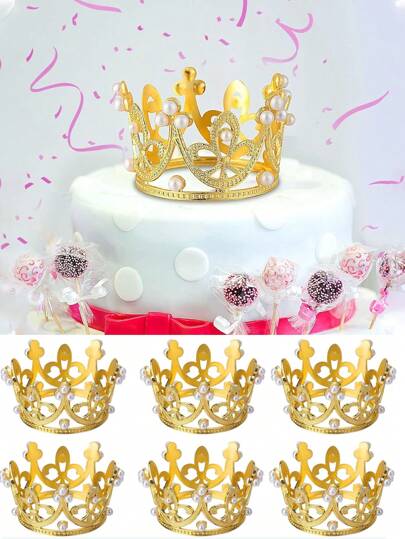 1/6 piezas Adorno corona con mini perlas para decoración de pasteles, decoración de pasteles de cumpleaños, arreglos florales, decoración para cumpleaños, bodas, fiestas y duchas, Navidad