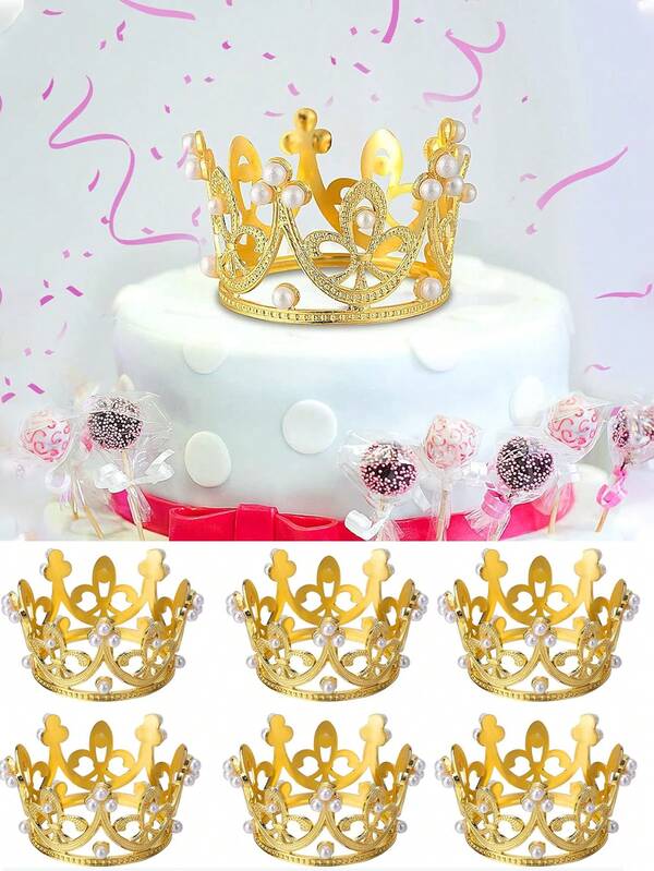 1/6 piezas Adorno corona con mini perlas para decoración de pasteles, decoración de pasteles de cumpleaños, arreglos florales, decoración para cumpleaños, bodas, fiestas y duchas, Navidad