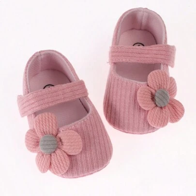 1 Pair Girls' Cute Knitted Bowknot Cloth Strap Flower Shoes For Spring, Summer, Autumn