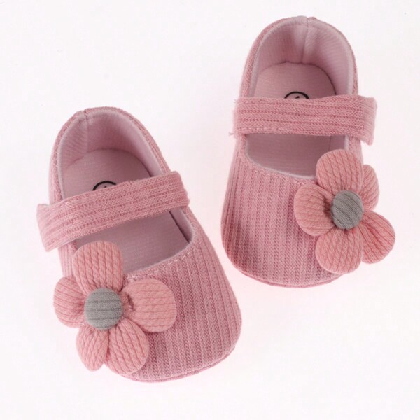 1 Pair Girls' Cute Knitted Bowknot Cloth Strap Flower Shoes For Spring, Summer, Autumn