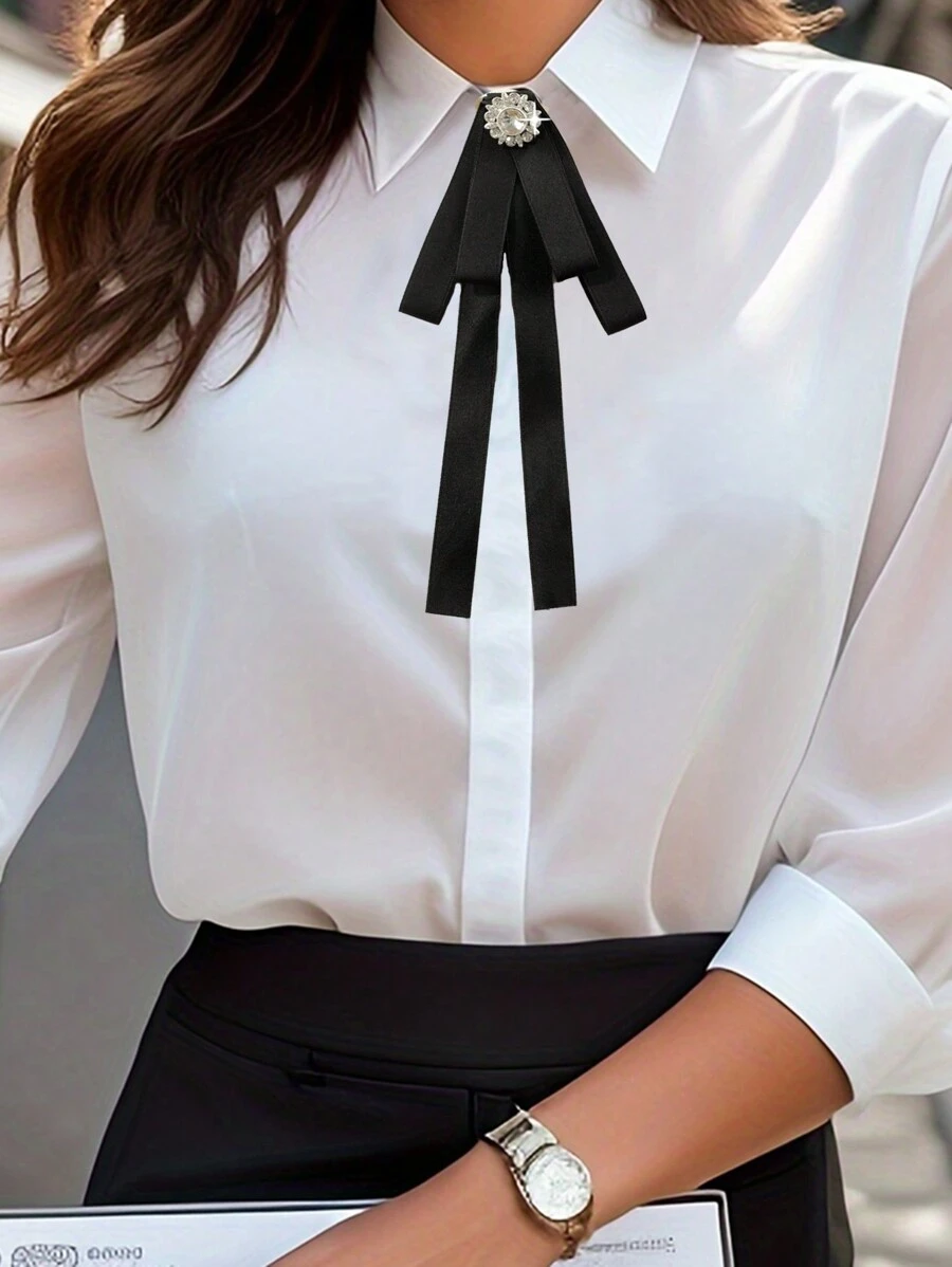 1 Pieza Moda Para Dama Estilo Escolar Círculo De Decoración De Joya Y Estrás, Corbata Con Lazo De Cinta Perfecta Para Reuniones Y Uso Diario - Multicolor - Ver 1