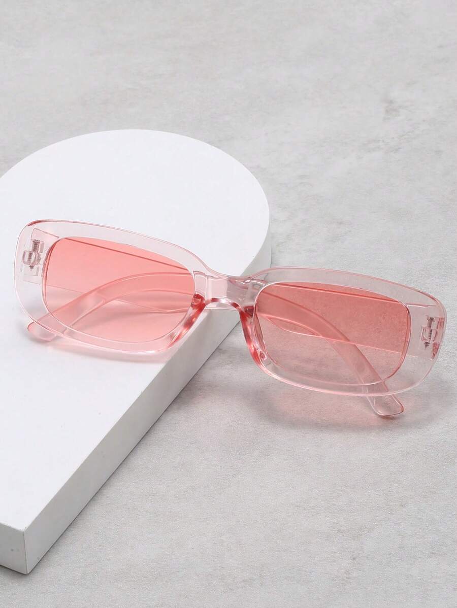 1 件椭圆形框架男女通用时尚眼镜，欧美风格，个性化小方形糖果色框架时尚眼镜，时尚街头风格热销小框架经典百搭时尚眼镜，新款韩式修脸眼镜 - 粉色 - 查看 1