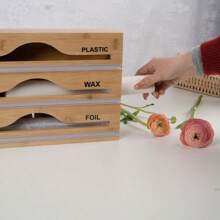 1 pezzo, organizzatore di sacchetti di stoccaggio in bambù 2-in-1, 3-in-1 per mantenere il cibo fresco, organizzatore di cassetto da cucina, taglierina di pellicola e carta stagnola, organizzatore da cucina per cassetto, piano di lavoro o fissaggio a parete