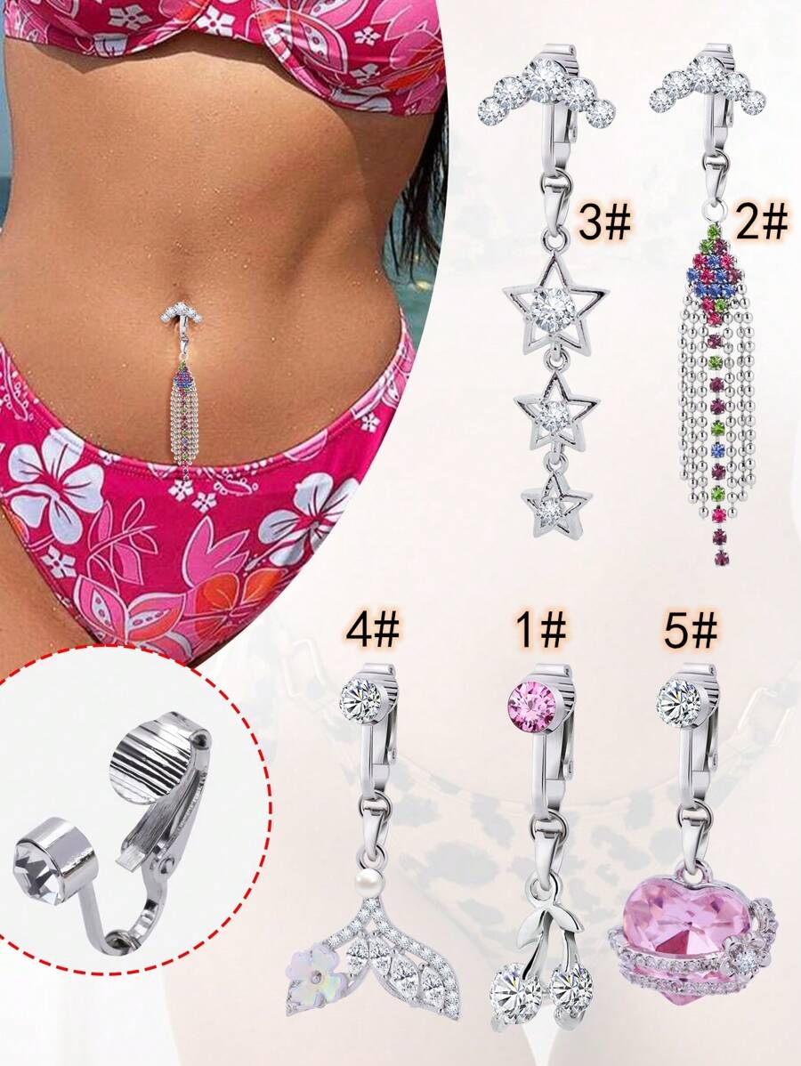 15 Pcs Cute Fake Belly Ring Evil Eyes Devil Heart Faux Belly Rings