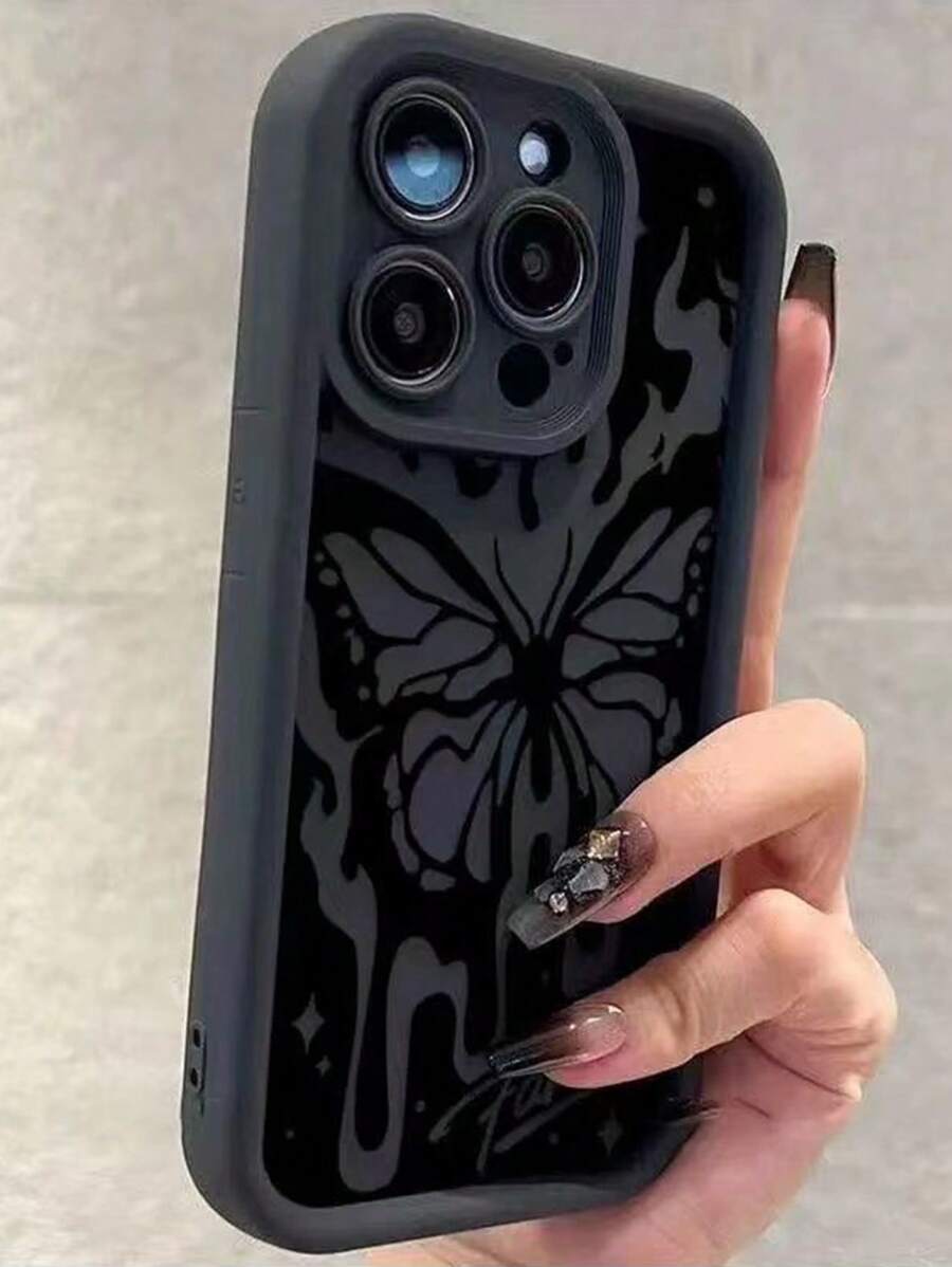 1pc Flame Butterfly Printed Full Coverage TPU Phone Case With Camera Lens Protection, Compatible With IPhone 15 14 13 12 11promax - Multicolor - View 1