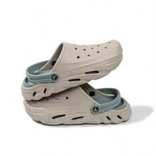 男士双色镂空拖鞋2024夏季新款室内防滑拖鞋户外沙滩拖鞋 - 卡其色 - 查看 6