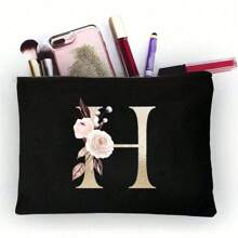 1pc Fashionable Item: Polyester Fiber Letter Print Zipper Cosmetic Bag/Storage Pouch, Excellent Gift For Couples And Families. The Cosmetic Bag Can Be Printed With Logo Patterns Or English Letters, A Stylish Women's Storage Pouch. Designed As A Coin Purse, Simple And Fashionable, With A Beautiful Appearance, Cute Large Capacity, And Portable Card Holder. - Black - View 19